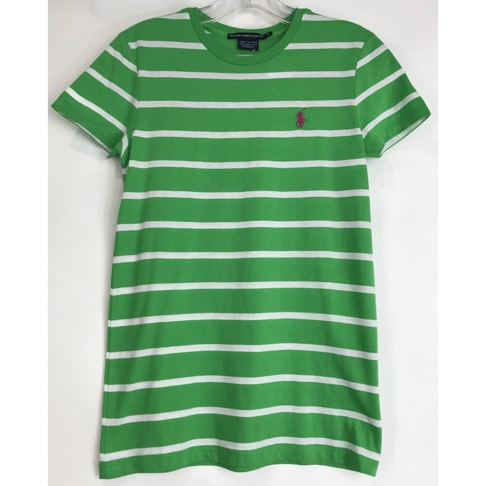 Ralph Lauren Sport Shirt Womens Size Small Green White Striped Short Sleeve
